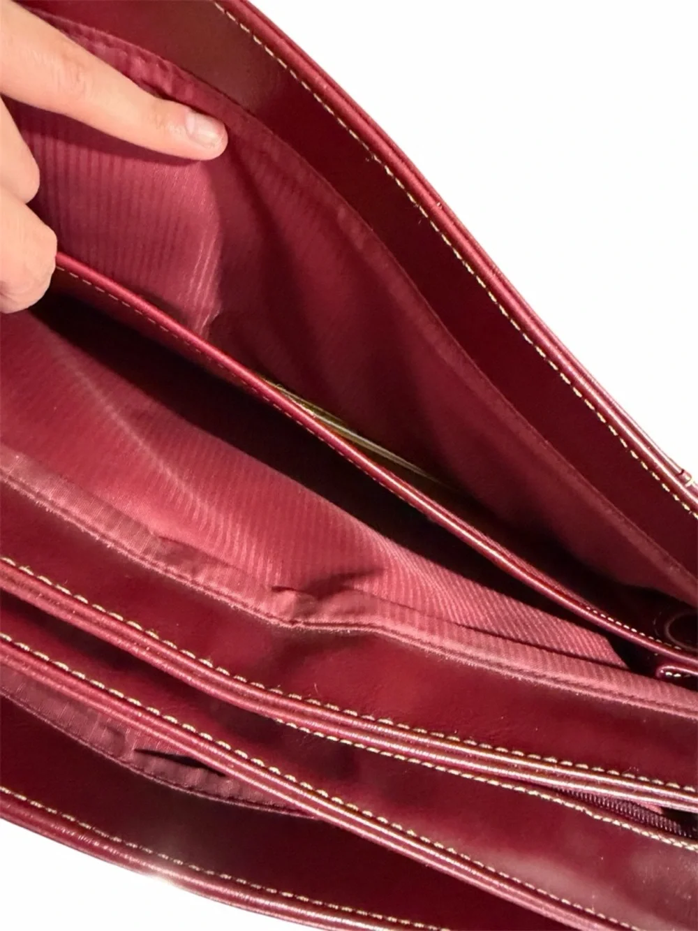 Franklin Covey red leather multi-compartment expandable briefcase/ laptop Bag